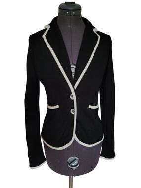 Anthropologie MOTH Black Knit Academic Blazer Cardigan Trimmed Jacket Preppy